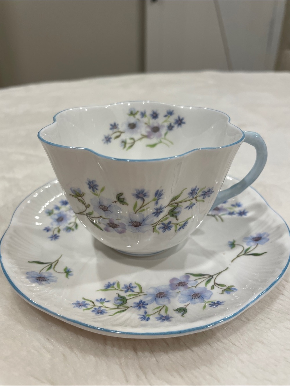 Shelley Blue Rock Porcelain Teacup & Saucer Set in Light Blue Floral
